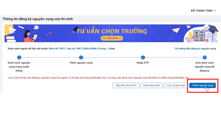 HƯỚNG DẪN CÁC BƯỚC ĐĂNG KÝ NGUYỆN VỌNG XÉT TUYỂN CHƯƠNG TRÌNH CỬ NHÂN QUỐC TẾ DÀNH CHO THÍ SINH 77