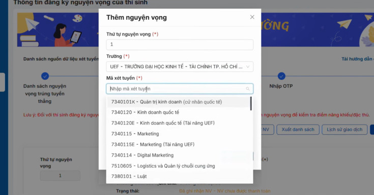 HƯỚNG DẪN CÁC BƯỚC ĐĂNG KÝ NGUYỆN VỌNG XÉT TUYỂN CHƯƠNG TRÌNH CỬ NHÂN QUỐC TẾ DÀNH CHO THÍ SINH 101