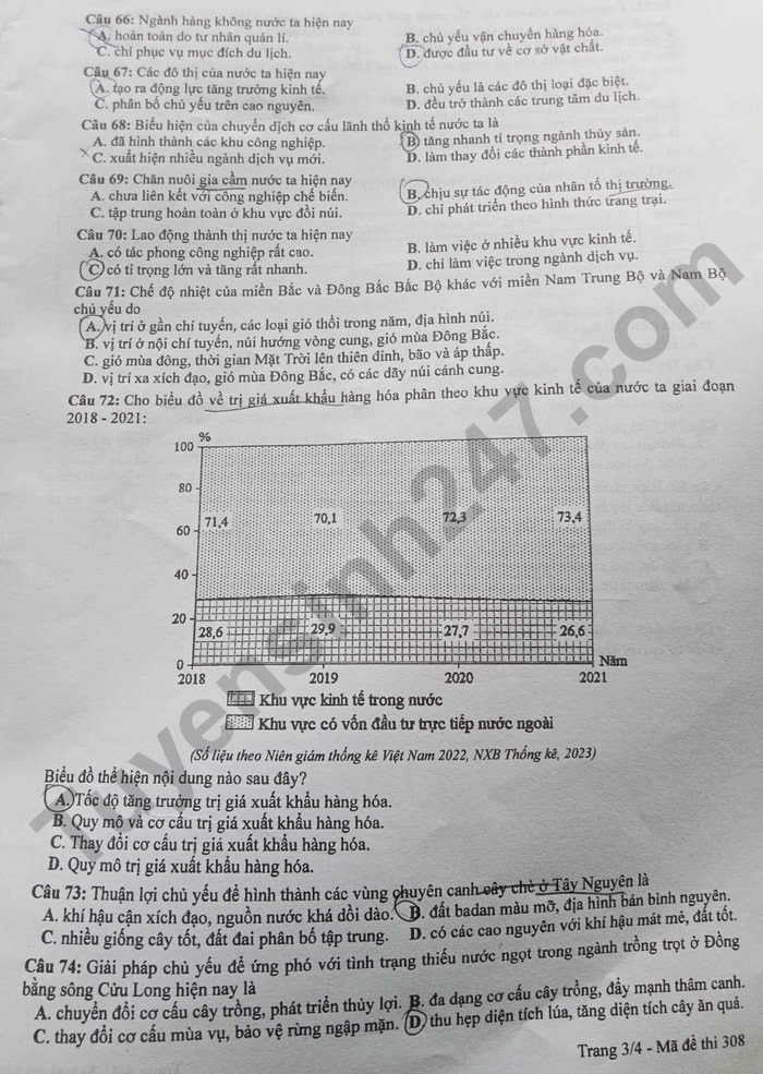 ĐỀ THI VÀ GỢI Ý ĐÁP ÁN MÔN ĐỊA LÝ THI TỐT NGHIỆP THPT 2024 26